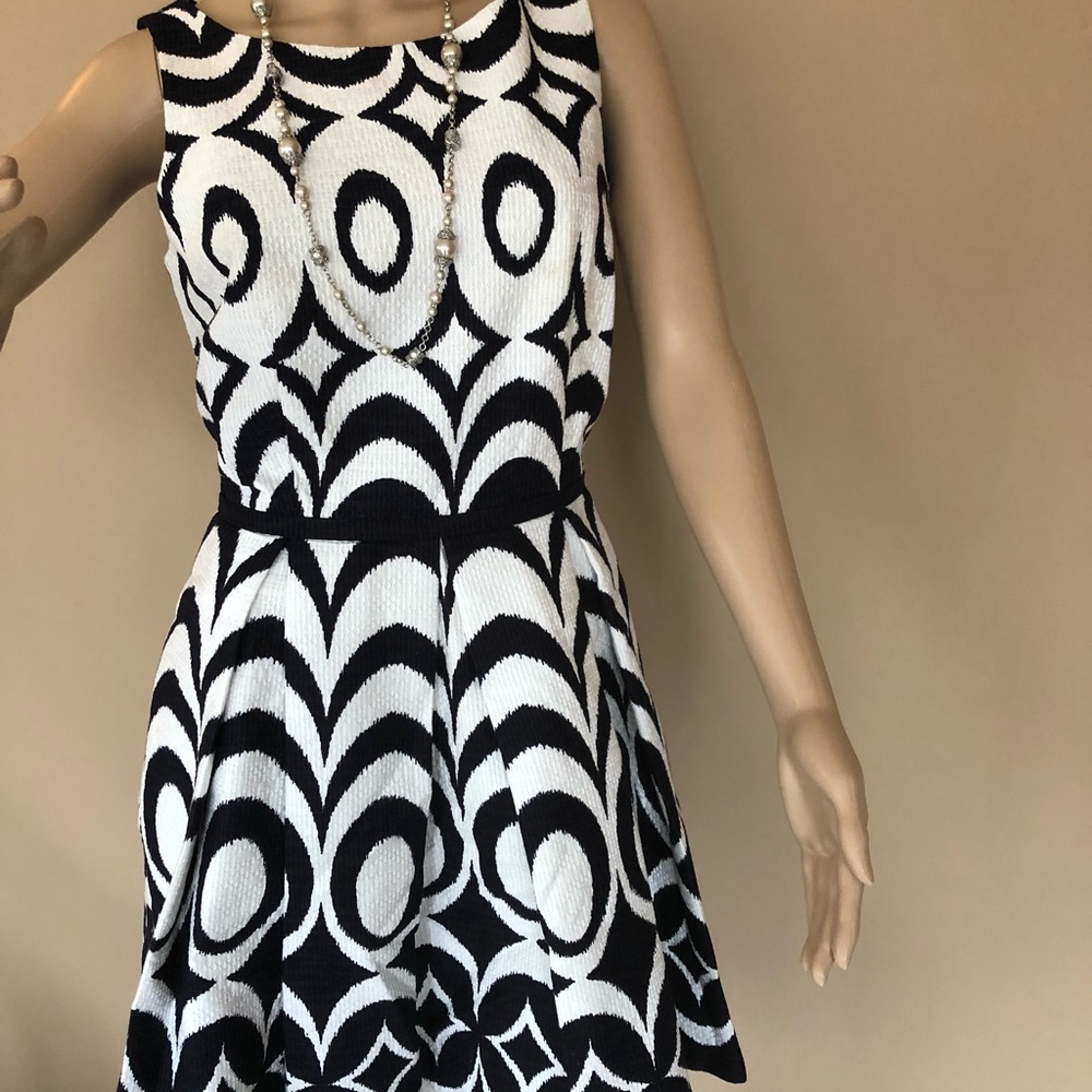 Taylor navy/white print A-line dress